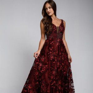 Formal beaded burgundy gown